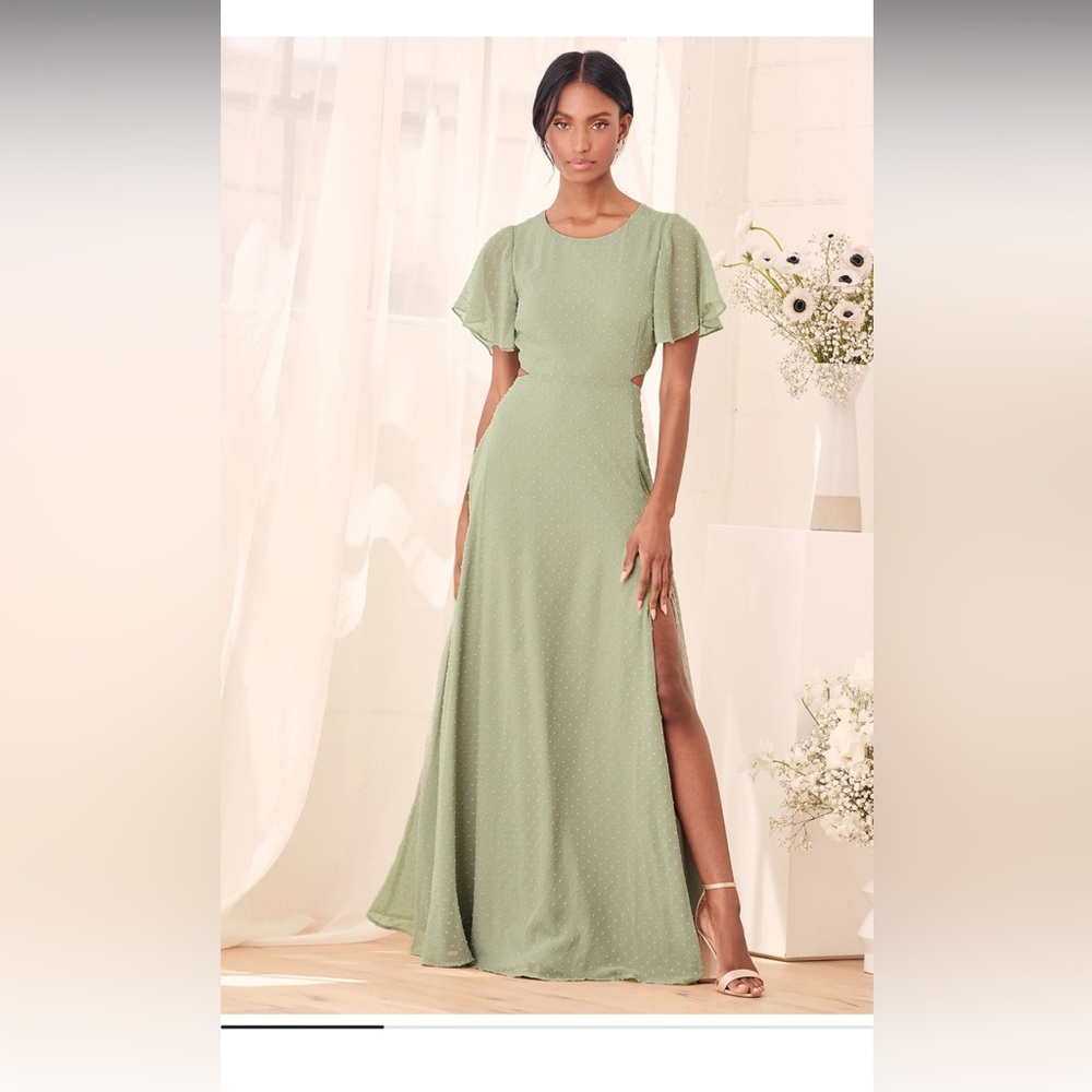 Lulu's Sage Green Maxi Dress with Flutter Sleeves